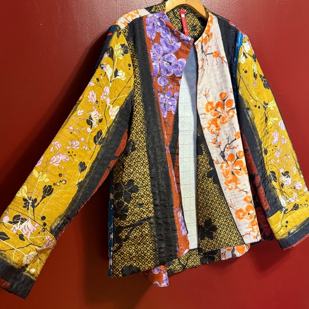 IC Collection Patchwork Floral Jacket XL Open Fro… - image 3